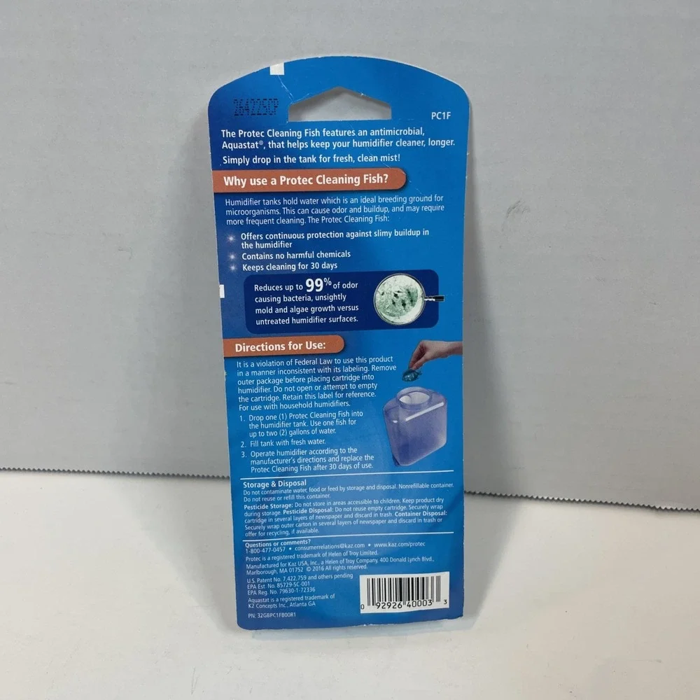 Protec Humidifier Cleaning Fish Drop In Kills 99%‎ Odor Bacteria Fish NIP